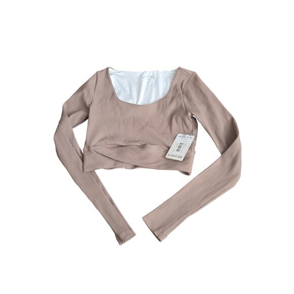 Years of Ours Ribbed Long Sleeved V Crop Top, Caribou, Size Medium, New w Tags - Picture 1 of 5